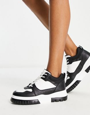 London Rebel chunky hi-top trainers in black and white