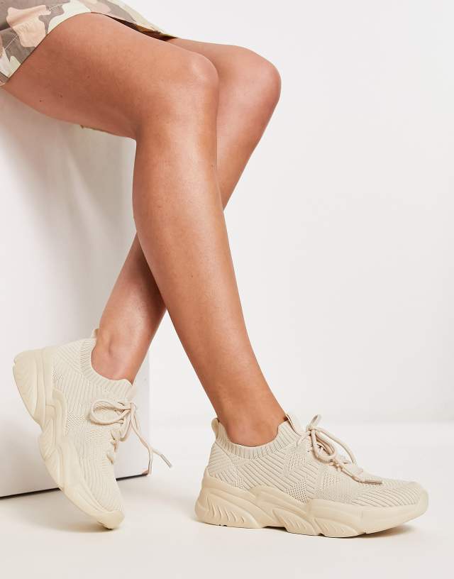 London Rebel chunky knit sneakers in beige