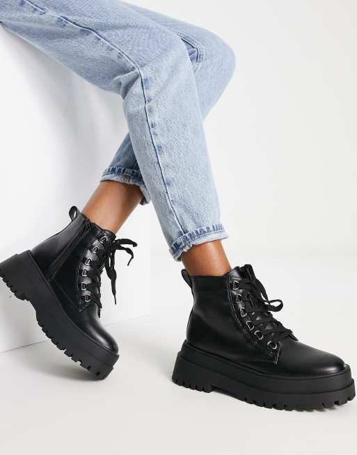 ASOS Lace Up Flat Ankle Boots in Black