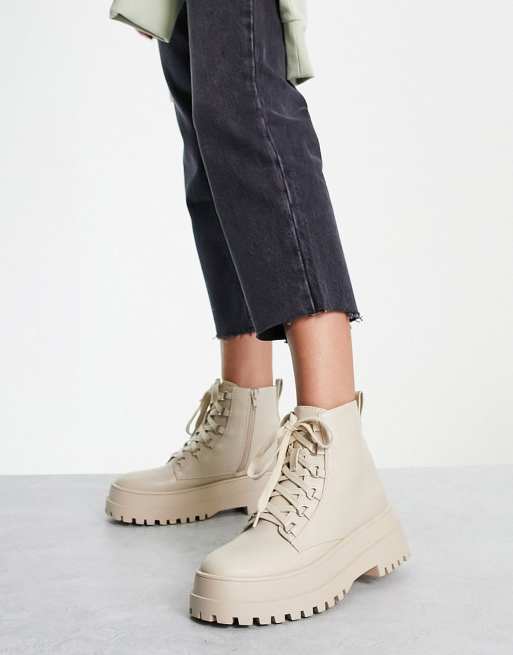 Lace up hot sale cream boots