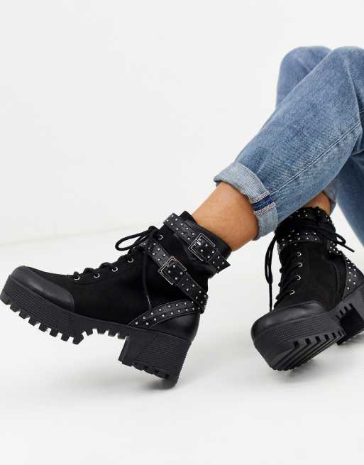 asos design adele hardwear lace up boots in black