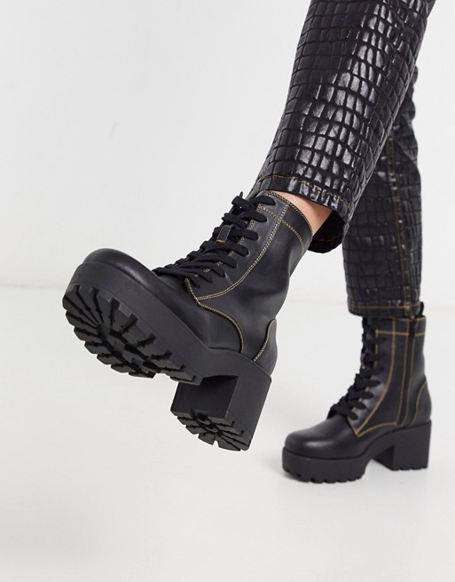 London Rebel chunky lace up military boot in black