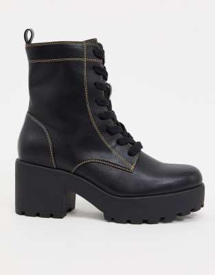 black chunky military lace up boots