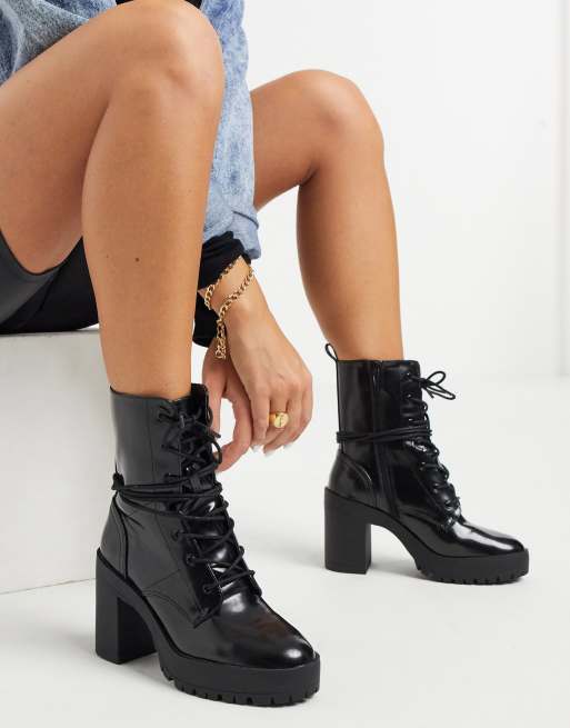 Black lace hot sale up platform boots