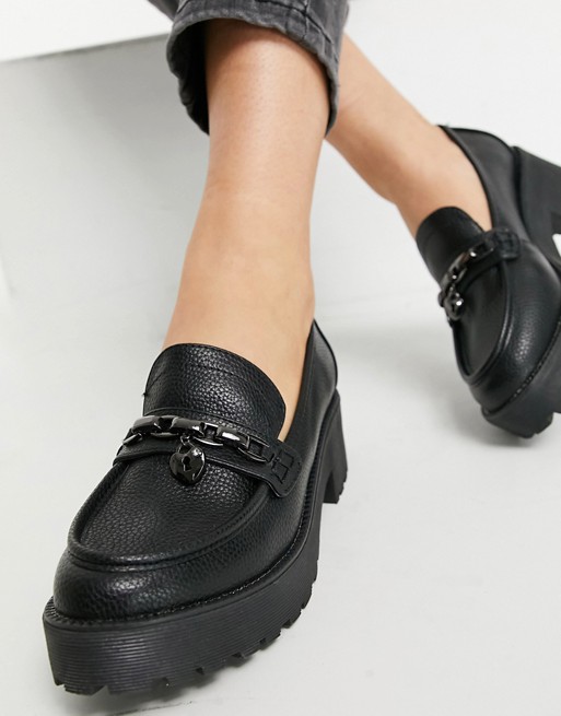 London Rebel chunky loafer with chain padlock detail in black
