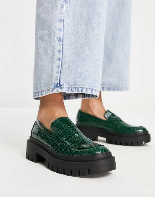 London Rebel chunky loafers in emerald green croc, 2 of 4