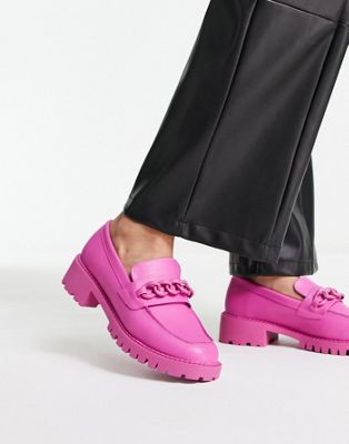 London Rebel chunky loafers with chain in bright pink