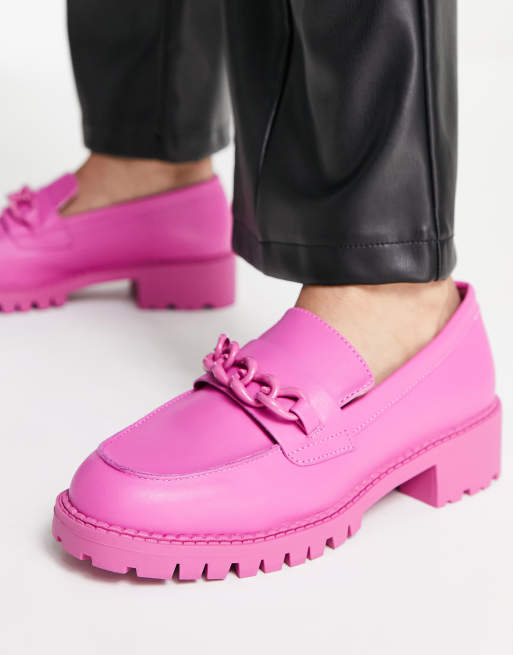 London Rebel chunky loafers with chain in bright pink