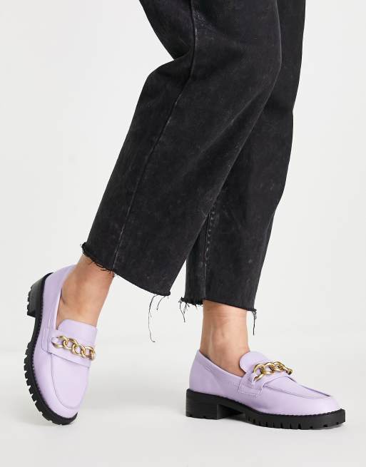 London Rebel chunky loafers with chain in lilac | ASOS