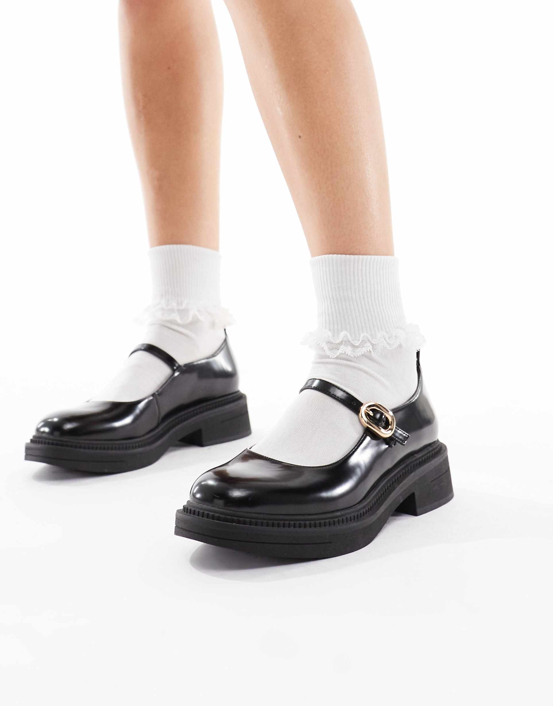 london rebel chunky mary janes with buckle detail in black