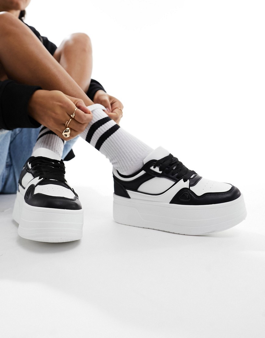 London Rebel chunky panelled flatform trainers in white and black