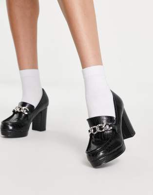 black chunky platform loafers