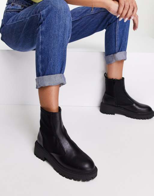 London Rebel chunky pull on ankle boots in black | ASOS