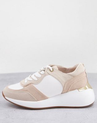 London Rebel chunky runner trainers in beige mix