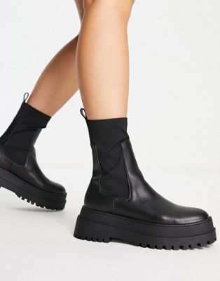 London Rebel chunky sock boots in black