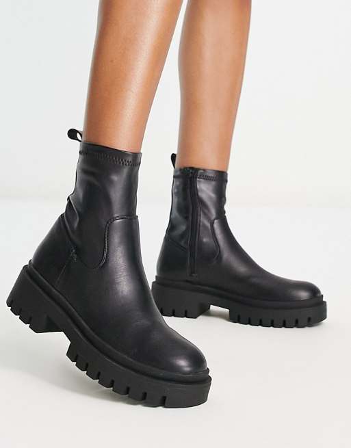 London Rebel chunky sock boots in black | ASOS