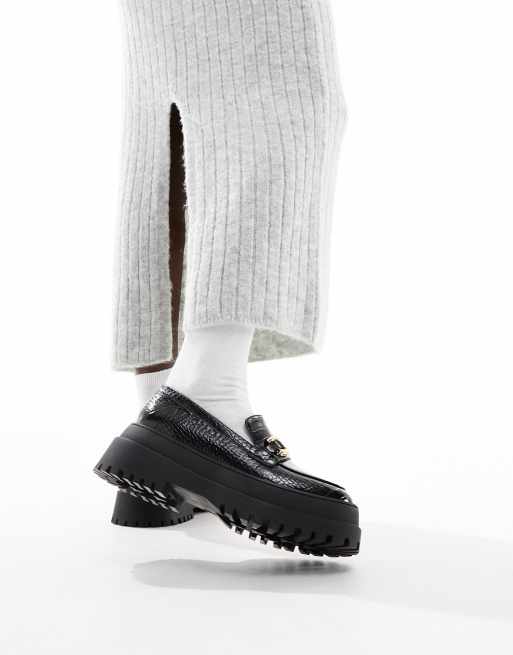 London Rebel chunky tassle loafers in black croc, 2 of 4