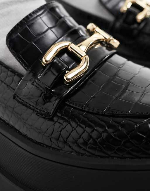 London Rebel chunky tassle loafers in black croc, 3 of 4