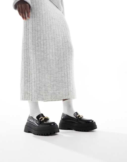 London Rebel chunky tassle loafers in black croc, 4 of 4