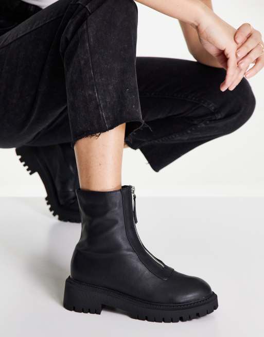 London Rebel chunky zip front sock boots in black | ASOS