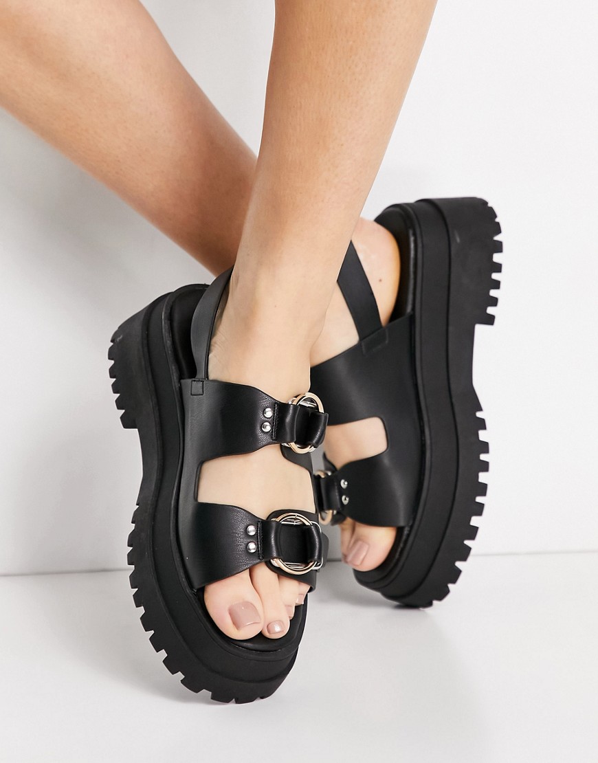 London Rebel chunkydouble buckle sandals in black