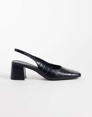 London Rebel Clancy Sling Back Mid Heeled Sandals In Black