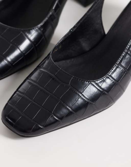 London Rebel Clancy sling back mid heeled sandals in black croc, 3 of 4