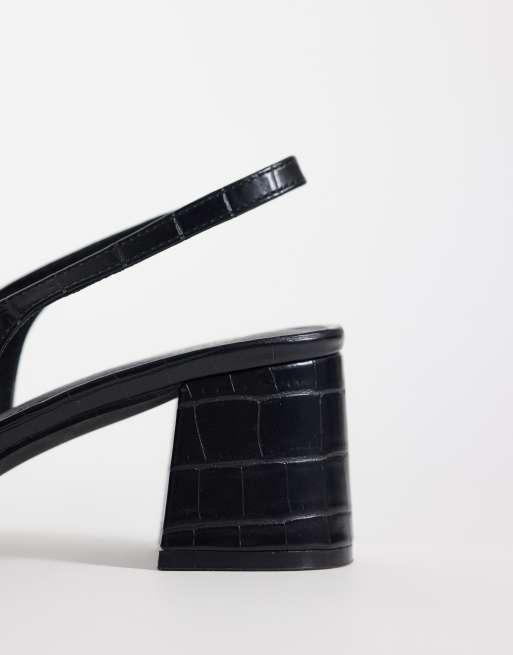 London Rebel Clancy sling back mid heeled sandals in black croc, 4 of 4