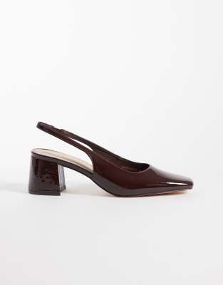 London Rebel Clancy Sling Back Mid Heeled Sandals In Brown