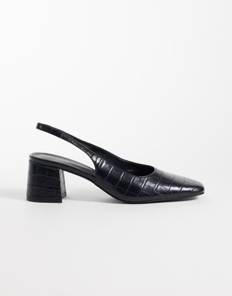 London Rebel Clancy slingback sandaler med mellemhøj hæl i sort croco - view 1