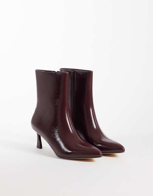 London Rebel Claudia kitten heel mid ankle boots in burgundy, 2 of 4