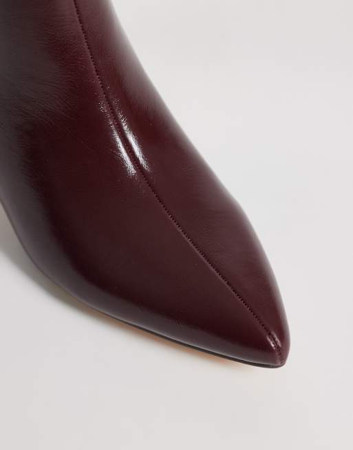 London Rebel Claudia kitten heel mid ankle boots in burgundy, 3 of 4