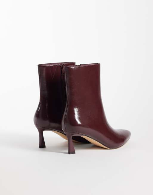 London Rebel Claudia kitten heel mid ankle boots in burgundy, 4 of 4