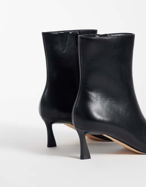London Rebel Claudia kitten heel mid-ankle height boots in black, 4 of 4
