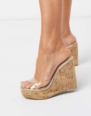 cork wedge with clear strap