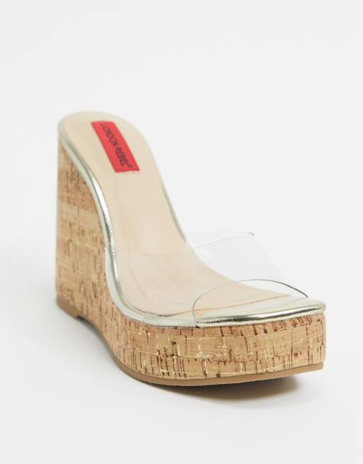 Clear strap store cork wedges