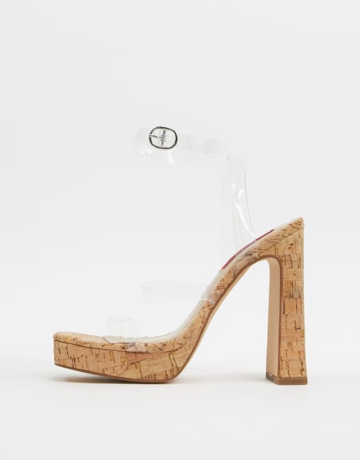 Cork heels best sale with clear strap