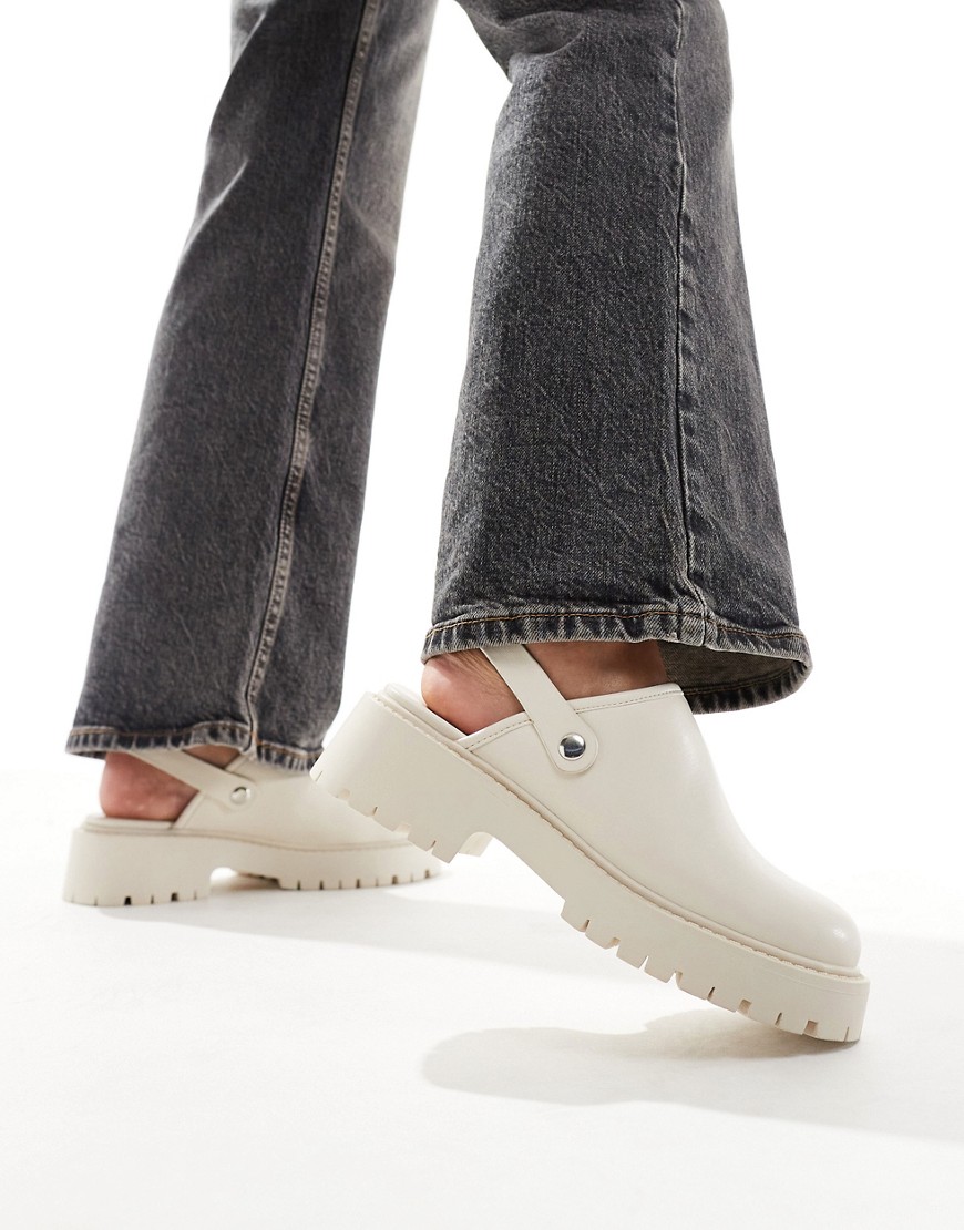 London Rebel cleated sole clogs in cream-White