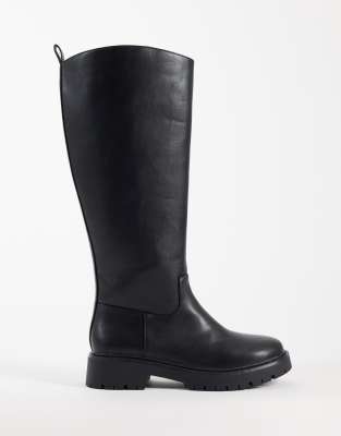 London Rebel Clove Chunky Knee Boots In Black