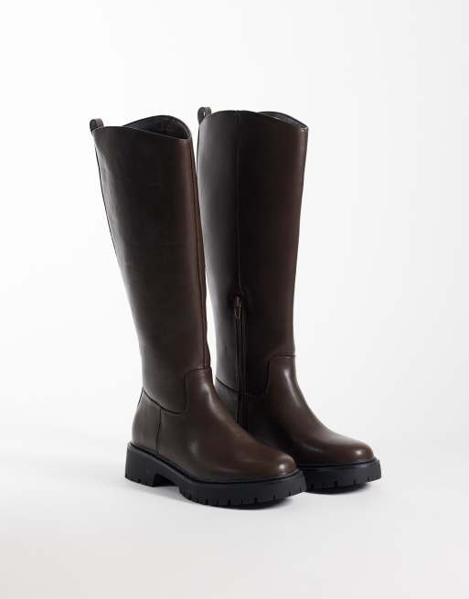 London Rebel Clove chunky knæstøvler i brun, 2 af 4