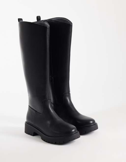 London Rebel Clove chunky pull on riding knee boots in black, 2 of 4
