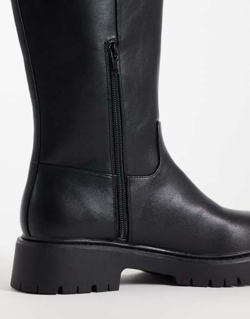 London Rebel Clove chunky pull on riding knee boots in black, 3 of 4