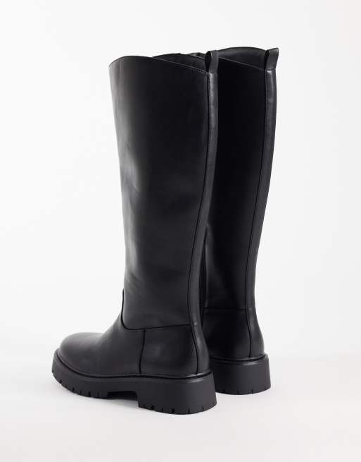 London Rebel Clove chunky pull on riding knee boots in black, 4 of 4