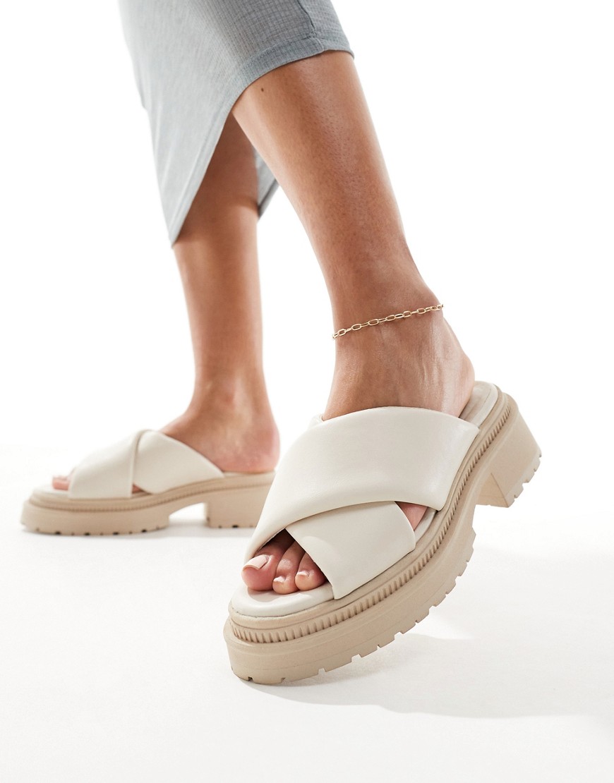 cross strap chunky sandals in off white