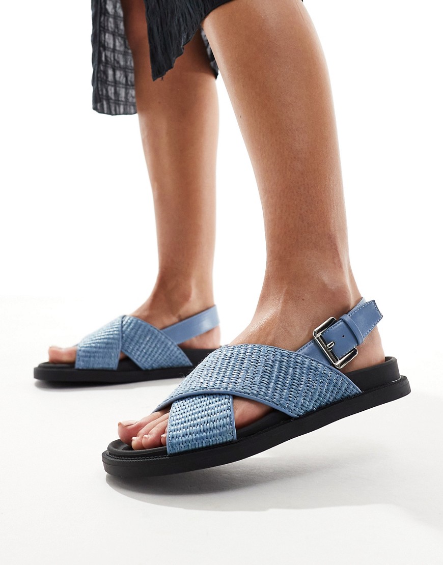 cross strap woven sandals in blue