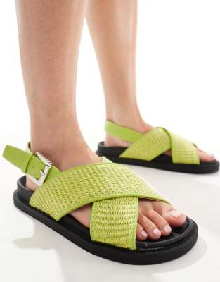  cross strap woven sandals in olive green