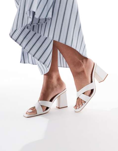 London Rebel crossover detail mules with high heel in white - view 1