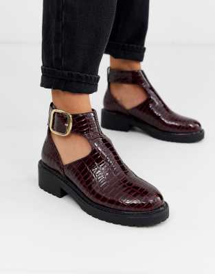 burgundy croc ankle boots