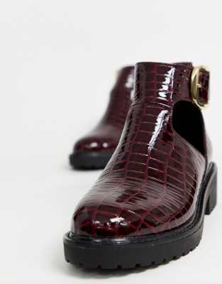 burgundy flat ankle boots