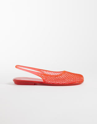 London Rebel Dawn Caged Ballet Flats With Strap And Buckle Detail In Orange